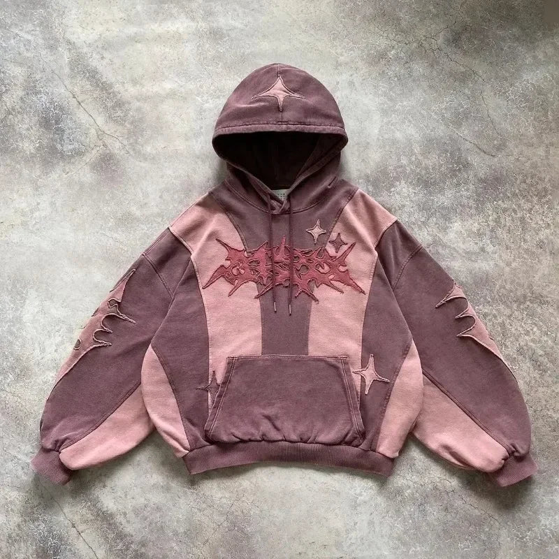 American Fashion Embroidery Personality Flash Diamond Oversize Zipper Hoodie Men Y2K New Harajuku Gothic Casual Joker Sweatshirt