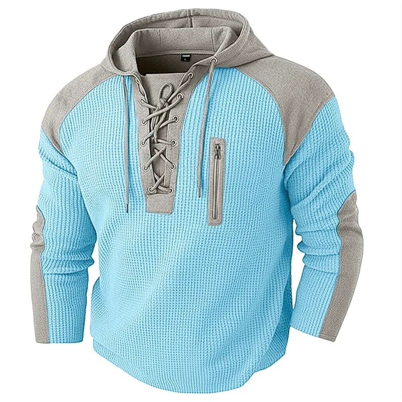 Spring Autumn Men's Casual Hooded Sweatshirt Vintage Patchwork Casual Sports Sweatshirts Mlae Fashion Drawstring Pullover Hoodie