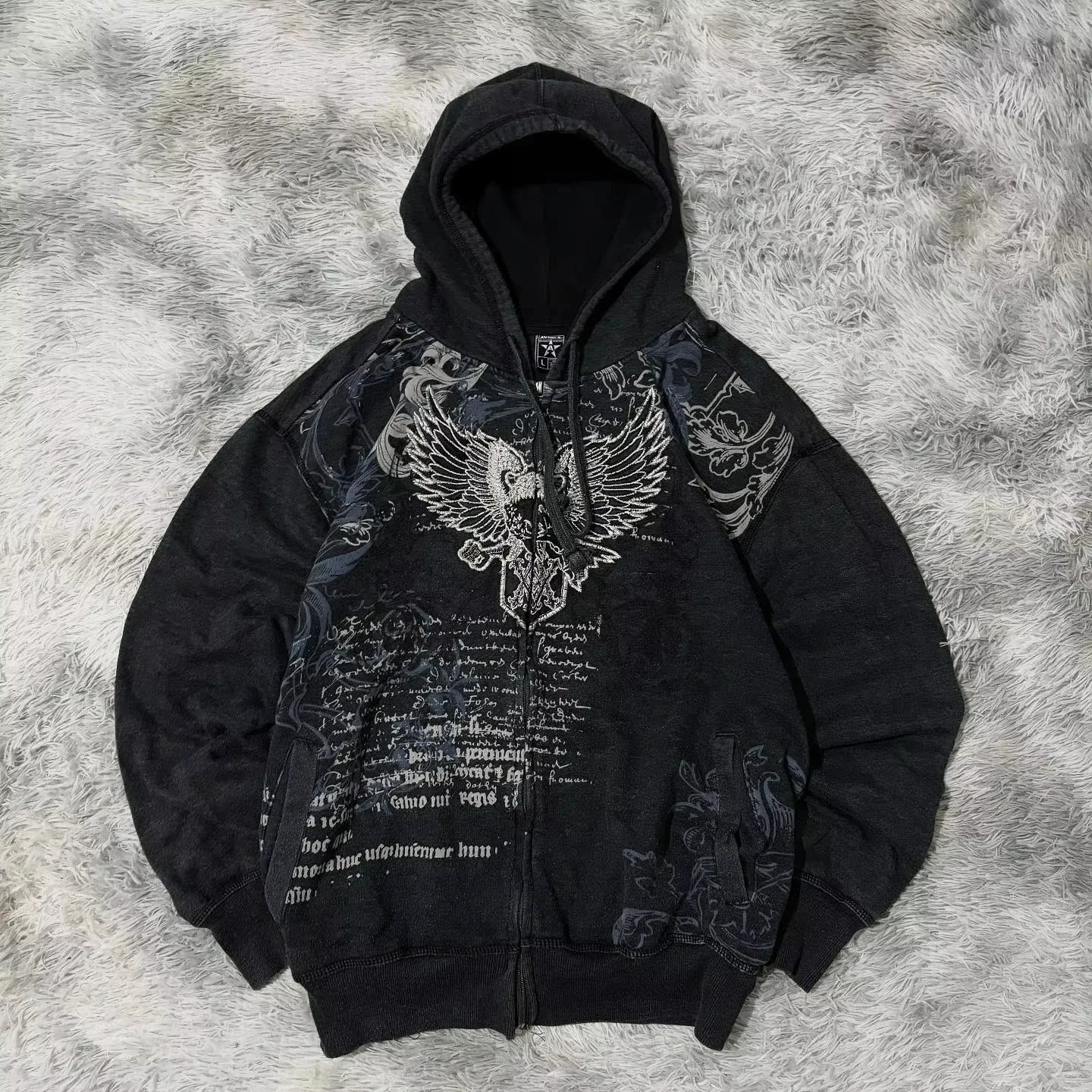 American Fashion Embroidery Personality Flash Diamond Oversize Zipper Hoodie Men Y2K New Harajuku Gothic Casual Joker Sweatshirt