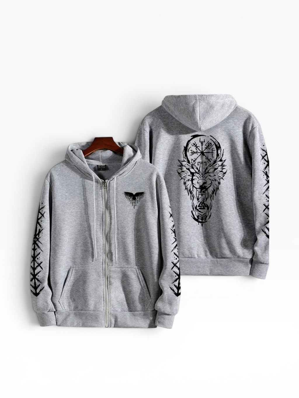 FM - Graphic Print Full Zip Hoodie With Hood