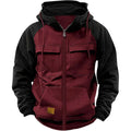 Autumn Winter Hoodies Men Zipper Patchwork Warm Fleece Sweatshirts Multi Pockets Male Fashion Hooded Jacket Thick Outdoor Hoodie