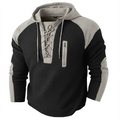 Spring Autumn Men's Casual Hooded Sweatshirt Vintage Patchwork Casual Sports Sweatshirts Mlae Fashion Drawstring Pullover Hoodie