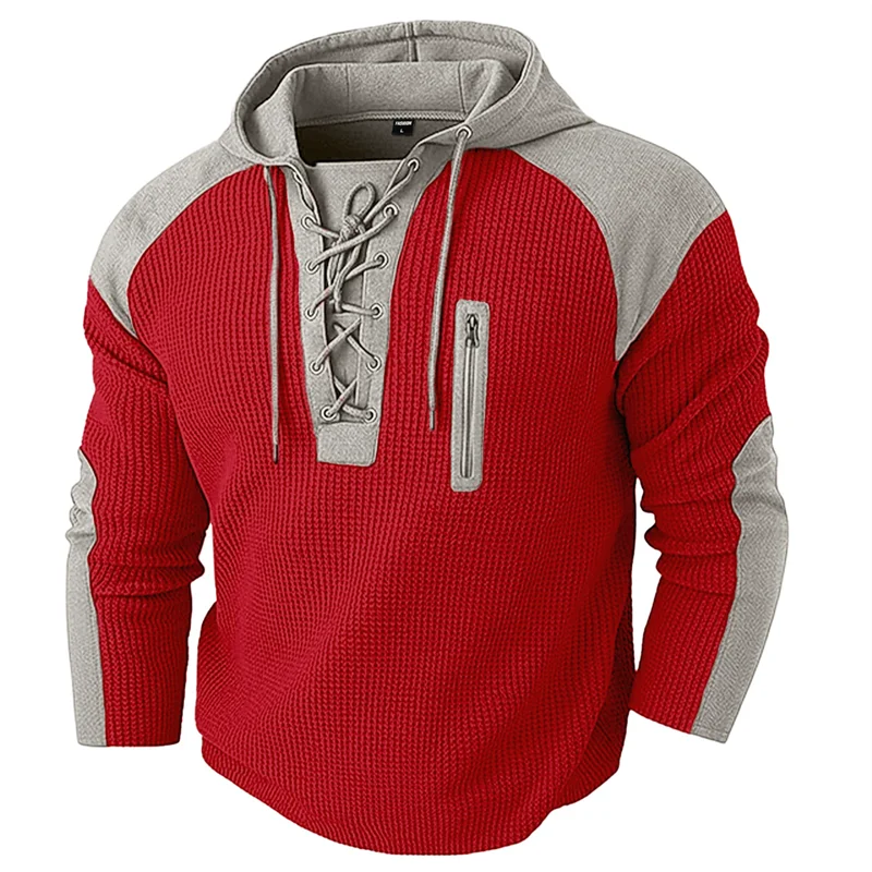 Spring Autumn Men's Casual Hooded Sweatshirt Vintage Patchwork Casual Sports Sweatshirts Mlae Fashion Drawstring Pullover Hoodie