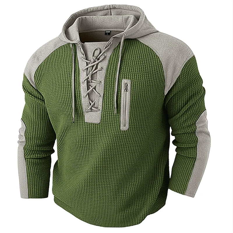 Spring Autumn Men's Casual Hooded Sweatshirt Vintage Patchwork Casual Sports Sweatshirts Mlae Fashion Drawstring Pullover Hoodie