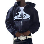 Zip Up Hoodies Cardigan Hooded Warmth Sweatshirt Aesthetics Letter Print Trend Casual Hip Hop Y2k New Sweatshirts Men's Clothing