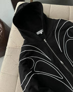 Striped splicing embroidery oversized hoodie American new clothing high street trend brand double zipper black zipper sweatshirt