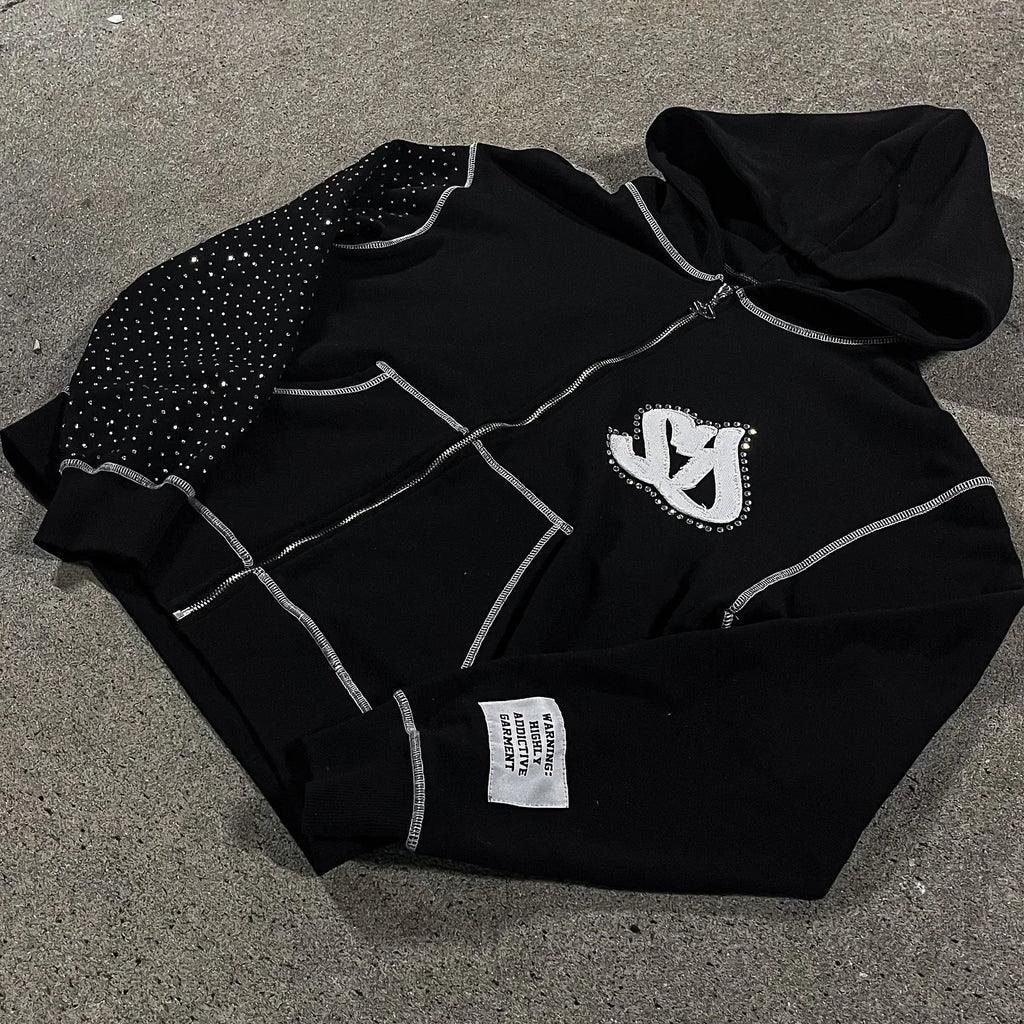 American Fashion Embroidery Personality Flash Diamond Oversize Zipper Hoodie Men Y2K New Harajuku Gothic Casual Joker Sweatshirt