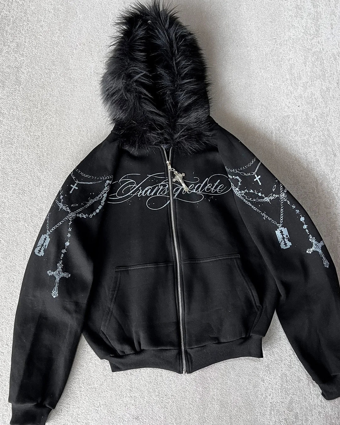 American Fashion Embroidery Personality Flash Diamond Oversize Zipper Hoodie Men Y2K New Harajuku Gothic Casual Joker Sweatshirt