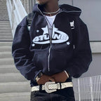 Zip Up Hoodies Cardigan Hooded Warmth Sweatshirt Aesthetics Letter Print Trend Casual Hip Hop Y2k New Sweatshirts Men's Clothing