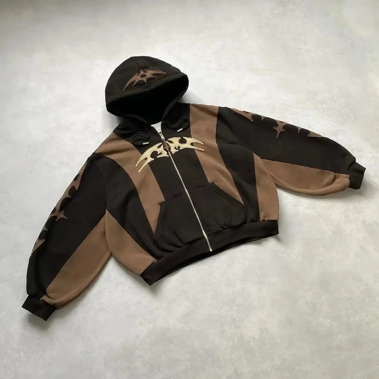American Fashion Embroidery Personality Flash Diamond Oversize Zipper Hoodie Men Y2K New Harajuku Gothic Casual Joker Sweatshirt