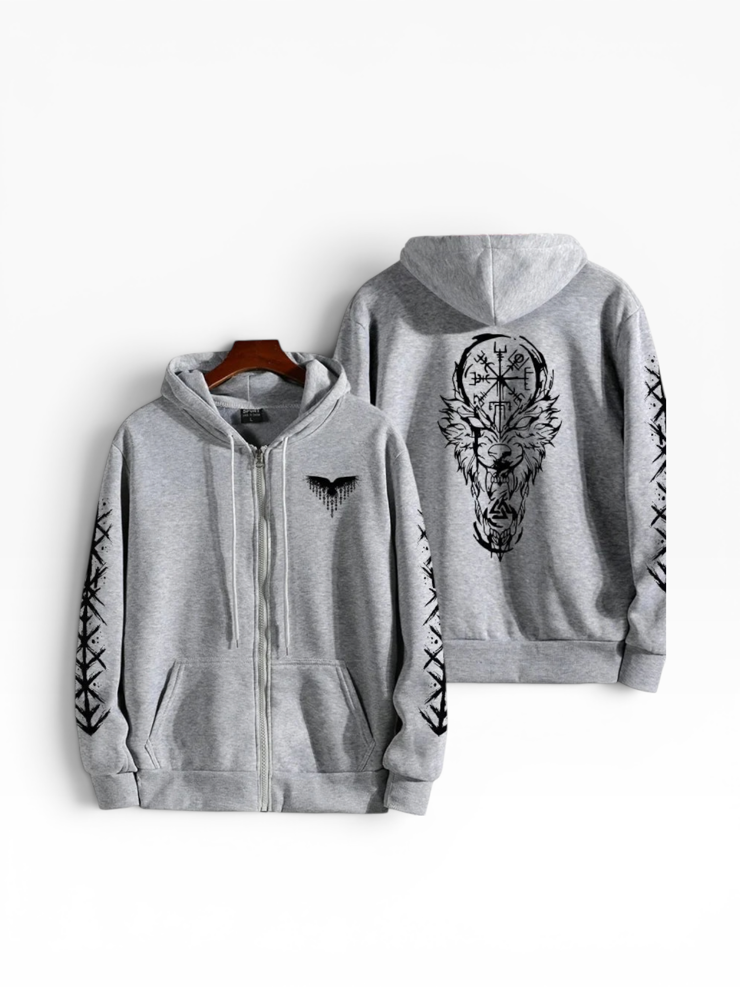 FM - Graphic Print Full Zip Hoodie With Hood