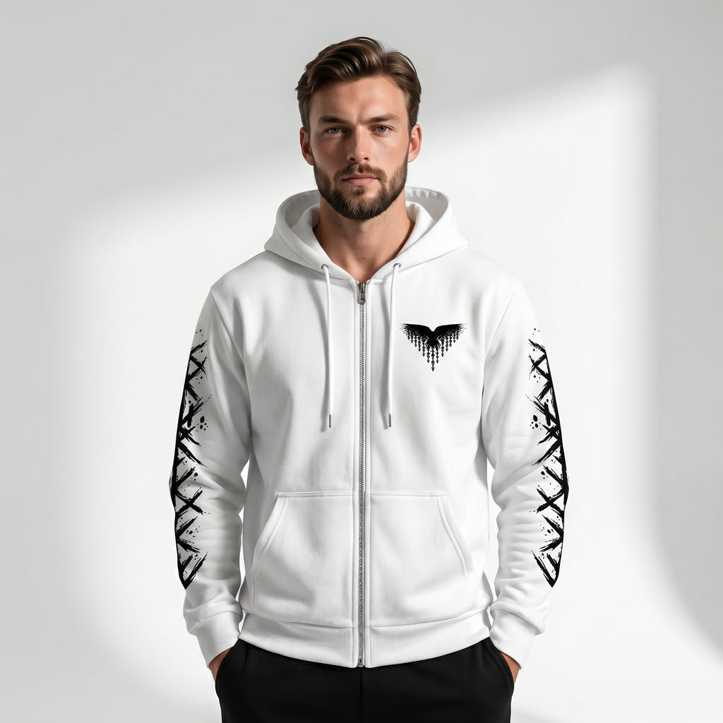 FM - Graphic Print Full Zip Hoodie With Hood