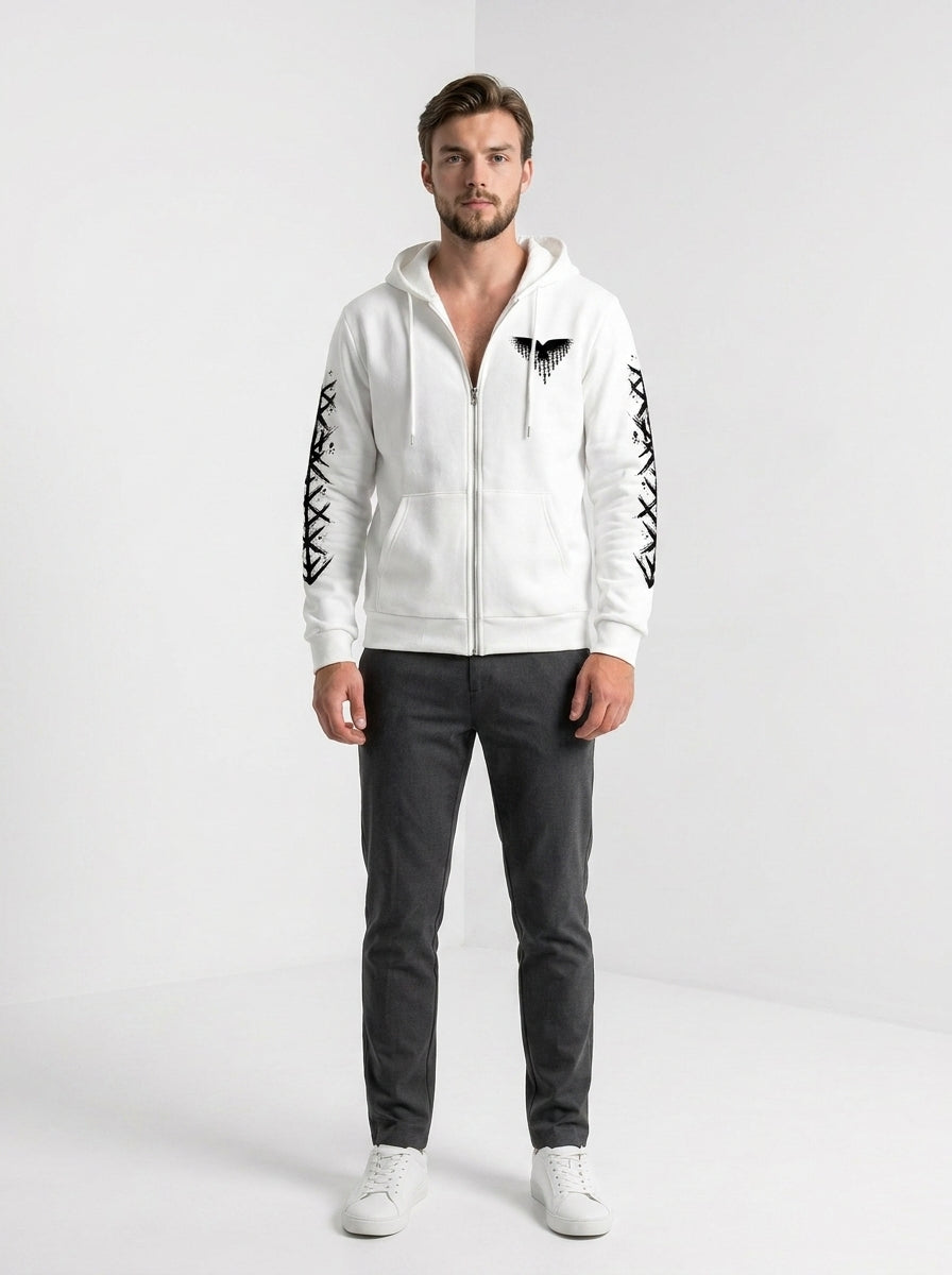 FM - Graphic Print Full Zip Hoodie With Hood